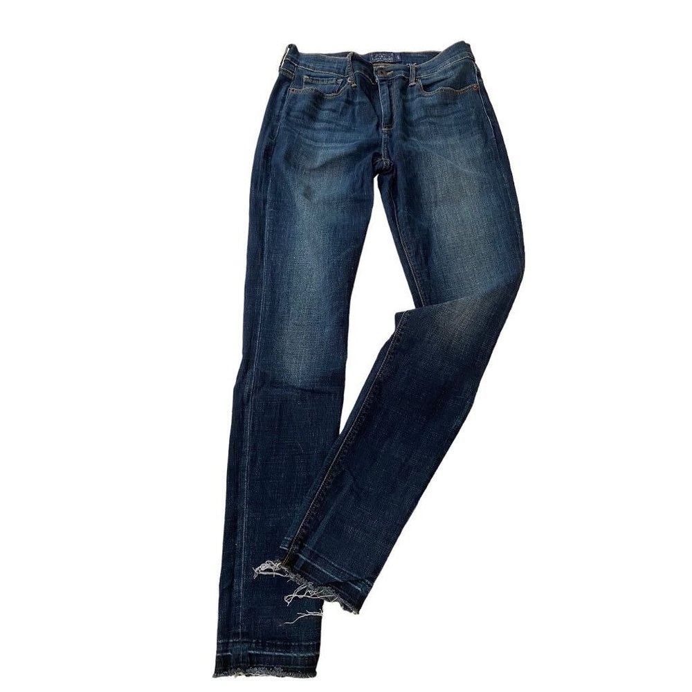 29 (8) Lucky Brand Women's Dark Wash Brooke Skinny Jeans Distressed Hem 31" Inse